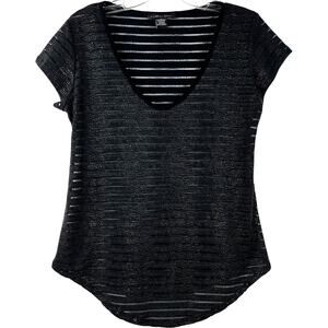 Caribbean Queen Vintage Women's Top Black Sheer Striped Textured Y2K Goth Size S